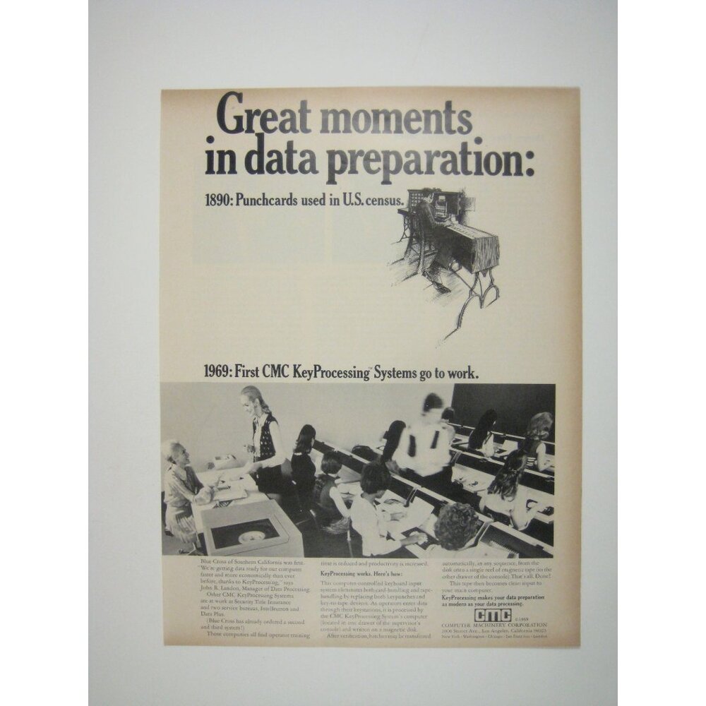 Computer Machinery Corp Key Processing Punchcard ADVERT 1960s Vintage Print Ad